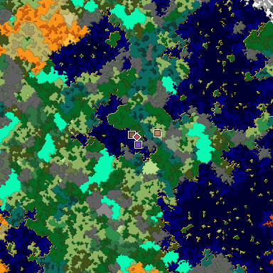 Predicted biome map of Java 1.16 seed 8906866679176823325 around estimated spawn