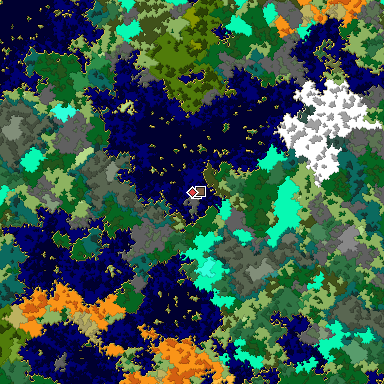 Predicted biome map of Java 1.16 seed -5404973472184921939 around estimated spawn