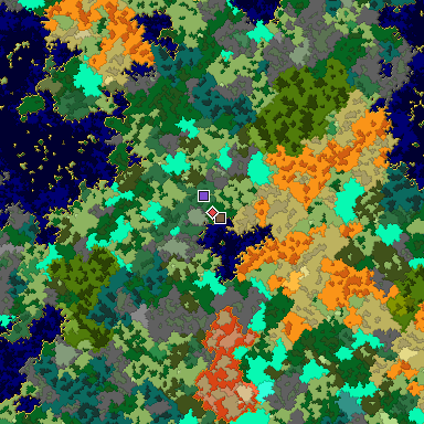 Predicted biome map of Java 1.16 seed -1415544147775968656 around estimated spawn
