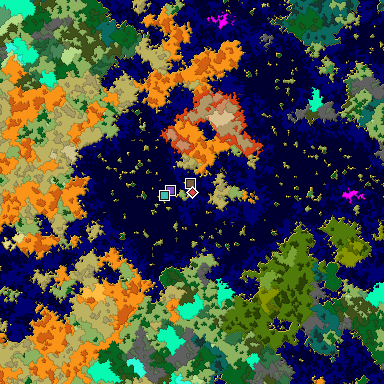 Predicted biome map of Java 1.16 seed -4119858150020659392 around estimated spawn