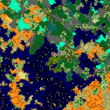 Predicted biome map of Java 1.16 seed -2052773556137843036 around estimated spawn