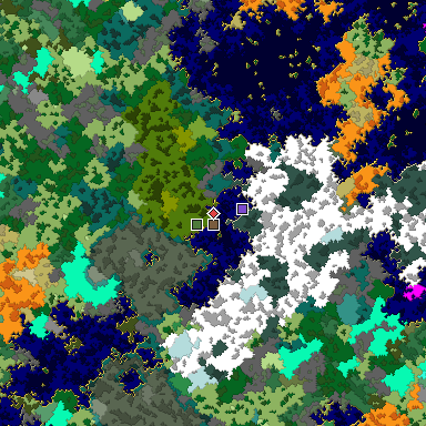 Predicted biome map of Java 1.16 seed 1271253419448292263 around estimated spawn