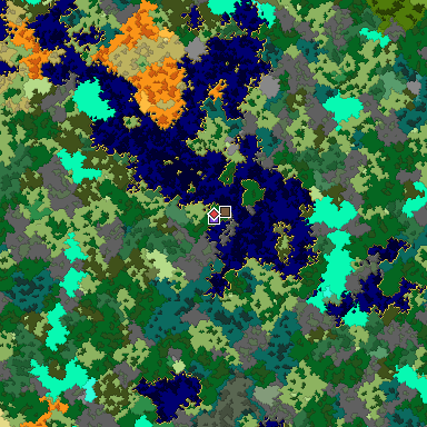 Predicted biome map of Java 1.16 seed -3643831559076559003 around estimated spawn