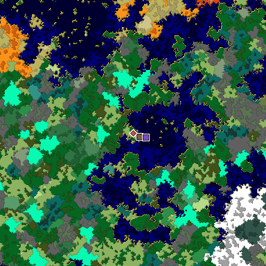 Predicted biome map of Java 1.16 seed -8097783181819768658 around estimated spawn