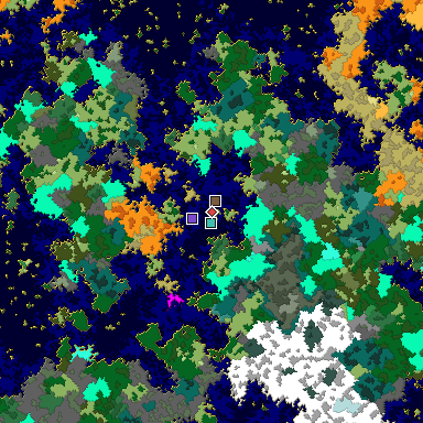 Predicted biome map of Java 1.16 seed -7023649936841509772 around estimated spawn