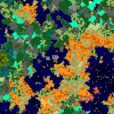 Predicted biome map of Java 1.16 seed 6272810804789148747 around estimated spawn