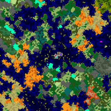 Predicted biome map of Java 1.16 seed 8773288223120347961 around estimated spawn