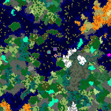 Predicted biome map of Java 1.16 seed -8624891135051754197 around estimated spawn