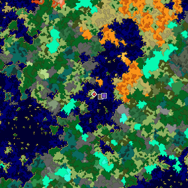 Predicted biome map of Java 1.16 seed 7240774863900780073 around estimated spawn