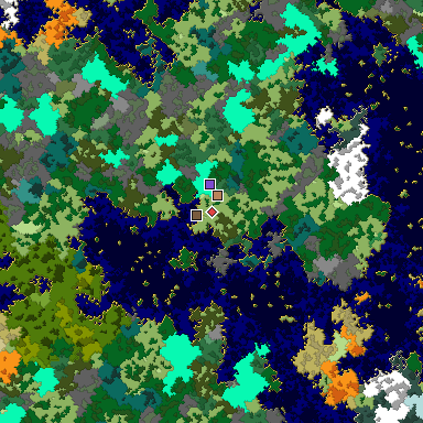 Predicted biome map of Java 1.16 seed -7197950845725989874 around estimated spawn