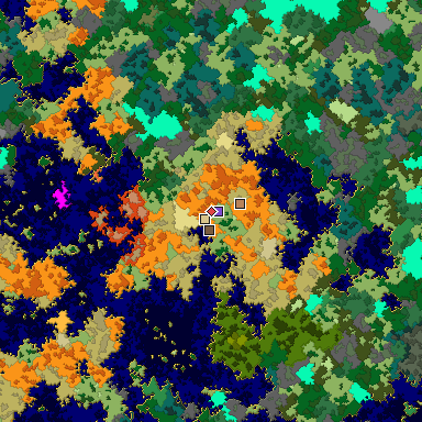 Predicted biome map of Java 1.16 seed 1984533021210608366 around estimated spawn