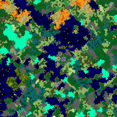 Predicted biome map of Java 1.16 seed 720092977608516356 around estimated spawn