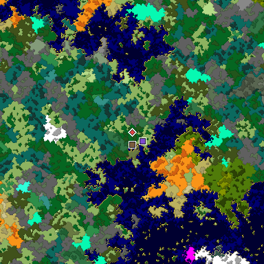 Predicted biome map of Java 1.16 seed -4550059867856530768 around estimated spawn