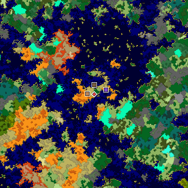 Predicted biome map of Java 1.16 seed 7518914438739750167 around estimated spawn
