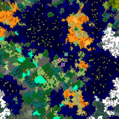 Predicted biome map of Java 1.16 seed 4279109152232984101 around estimated spawn