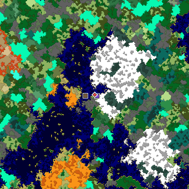 Predicted biome map of Java 1.16 seed 8699960394616886090 around estimated spawn