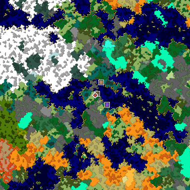 Predicted biome map of Java 1.16 seed 7434986324483773948 around estimated spawn