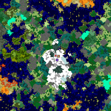 Predicted biome map of Java 1.16 seed -227243153331197903 around estimated spawn