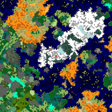 Predicted biome map of Java 1.16 seed 1688932904585613738 around estimated spawn