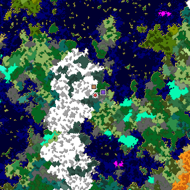 Predicted biome map of Java 1.16 seed -3598926407817071075 around estimated spawn