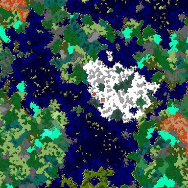 Predicted biome map of Java 1.16 seed -5409925162998399414 around estimated spawn