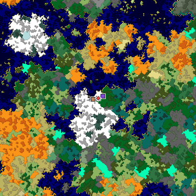 Predicted biome map of Java 1.16 seed -2708270392505912174 around estimated spawn