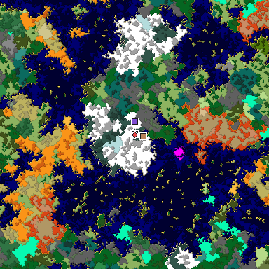 Predicted biome map of Java 1.16 seed 5257382178363103768 around estimated spawn