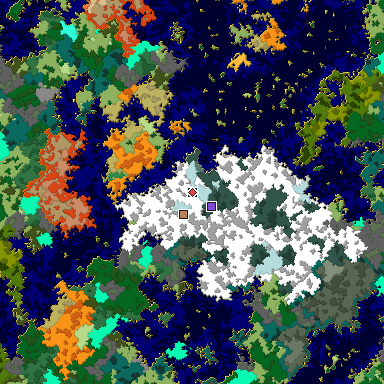 Predicted biome map of Java 1.16 seed 1592265048031947198 around estimated spawn
