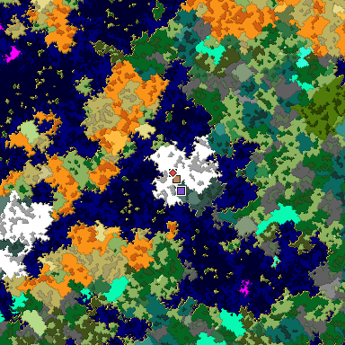 Predicted biome map of Java 1.16 seed -6278816092762258724 around estimated spawn