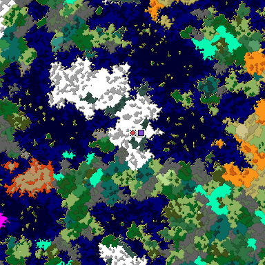 Predicted biome map of Java 1.16 seed -2121397418315013413 around estimated spawn
