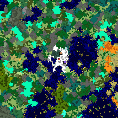 Predicted biome map of Java 1.16 seed -6915512573671899345 around estimated spawn