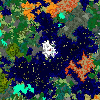 Predicted biome map of Java 1.16 seed 5906662761955311870 around estimated spawn