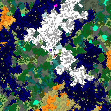 Predicted biome map of Java 1.16 seed -4859450738085122088 around estimated spawn