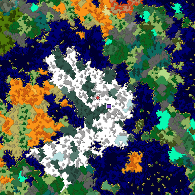 Predicted biome map of Java 1.16 seed 2700943811692405649 around estimated spawn
