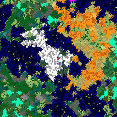 Predicted biome map of Java 1.16 seed -6295803197176857096 around estimated spawn