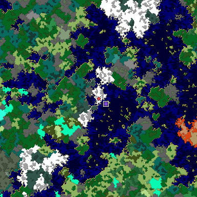 Predicted biome map of Java 1.16 seed 1244665013765110755 around estimated spawn