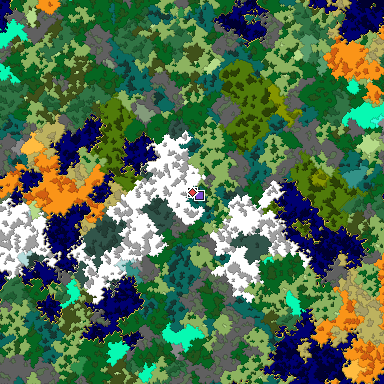 Predicted biome map of Java 1.16 seed 8768188018519186347 around estimated spawn