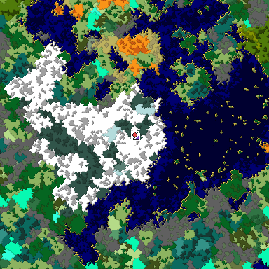 Predicted biome map of Java 1.16 seed -1276041821314085529 around estimated spawn