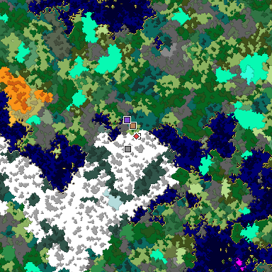 Predicted biome map of Java 1.16 seed -4320952630765147443 around estimated spawn