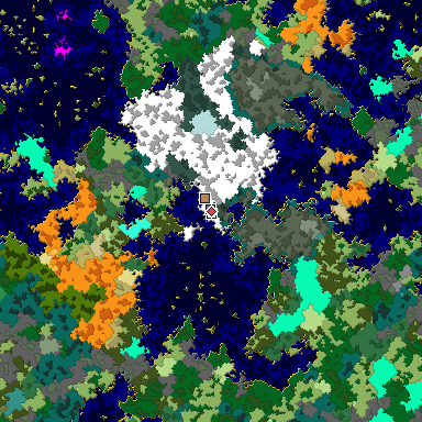 Predicted biome map of Java 1.16 seed -7113084448268969624 around estimated spawn