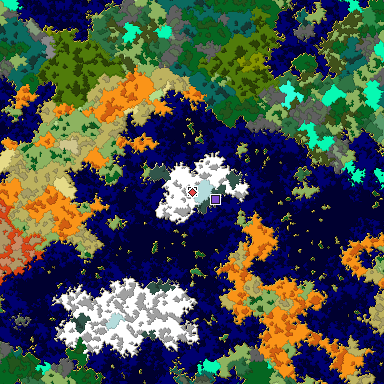 Predicted biome map of Java 1.16 seed 933634136274333848 around estimated spawn