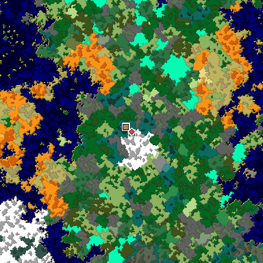 Predicted biome map of Java 1.16 seed -2745150803120049097 around estimated spawn