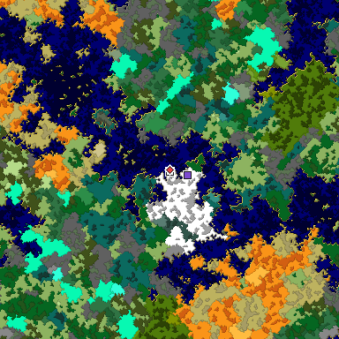 Predicted biome map of Java 1.16 seed -6664851765986648504 around estimated spawn