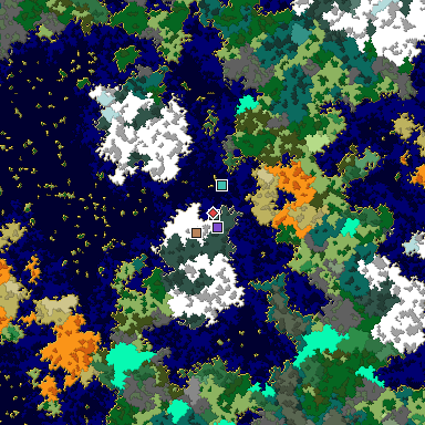 Predicted biome map of Java 1.16 seed -7640189401122718757 around estimated spawn