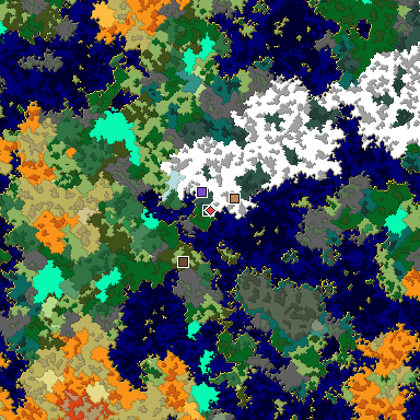 Predicted biome map of Java 1.16 seed 7320093617063885529 around estimated spawn