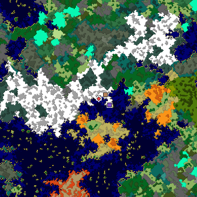 Predicted biome map of Java 1.16 seed -8887117063508229349 around estimated spawn