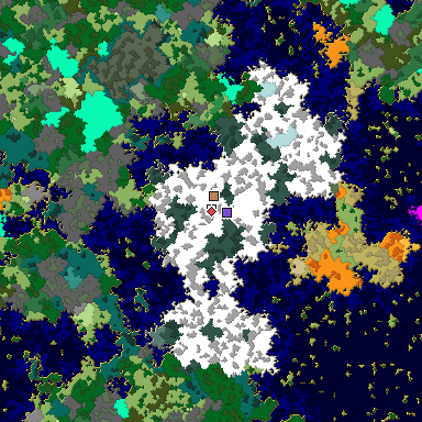 Predicted biome map of Java 1.16 seed -4499399157098920739 around estimated spawn