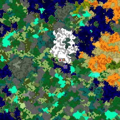Predicted biome map of Java 1.16 seed -5116440872825088894 around estimated spawn