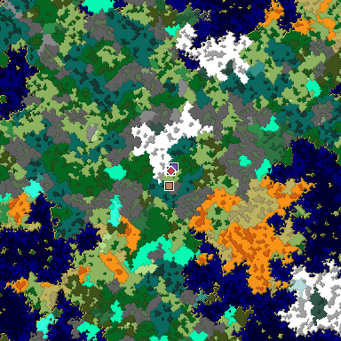Predicted biome map of Java 1.16 seed -7156154001111556696 around estimated spawn