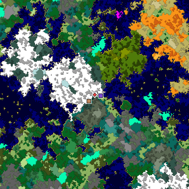 Predicted biome map of Java 1.16 seed 7206694190249938933 around estimated spawn